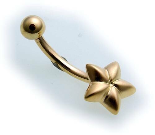 Piercing Bauchnabel Stern matt echt Gold 750 Banane Gelbgold gebogene Stäbe