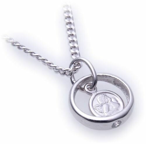 Set Taufring Schutzengel & Kette Zirkonia 333 Weißgold Qualität