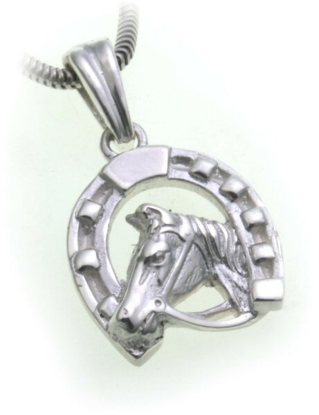 Anhänger Pferd mit Hufeisen echt Silber 925 Unisex reiten Sterlingsilber Pferde