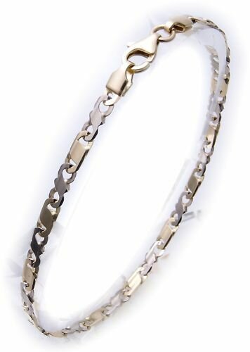 Armband Dollarkette flach in Gold 585 Bicolor 19cm 14kt Gelbgold Damen
