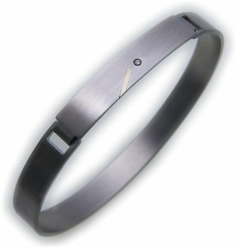 Armreif Edelstahl m Brillant 0,01ct Goldeinl. mattiert