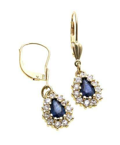 Damen Ohrringe Hänger echt Safir Gold 333 Zirkonia Ohrhänger Gelbgold Saphir