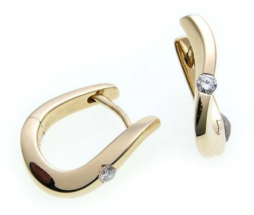 Damen Ohrringe Klapp Creolen Gold 585 Brillant 0,10ct 14kt  Gelbgold Diamant