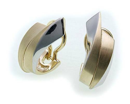 Damen Ohrringe Klapp Stecker Gold 333 Bicolor Clip teilmatt rhod. Gelbgold