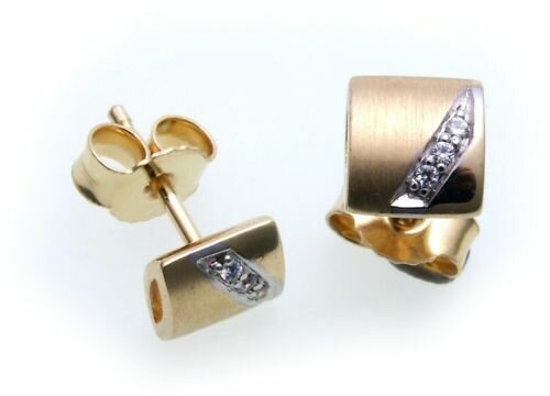 Damen Ohrringe Ohrstecker Gold 585 Zirkonia weiß mattiert teilrhod