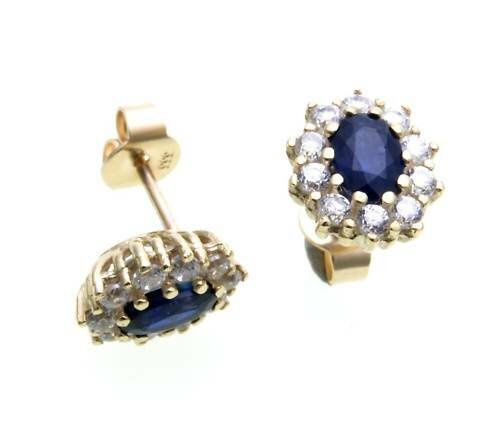 Damen Ohrringe Saphir Diamant 0,60 ct Gold 585 14kt Ohrstecker Gelbgold Brillant
