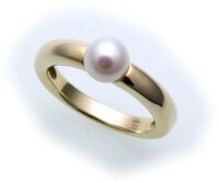 Damen Ring echt Gold 585 Perle 6,5 mm Glanz Gelbgold...