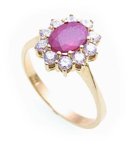 Damen Ring echt Rubin 7 x 5 echt Gold 333 mit Zirkonia Gelbgold