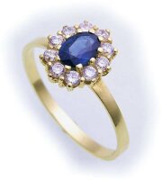 Damen Ring echt Safir 6 x 4 echt Gold 585 Zirkonia...