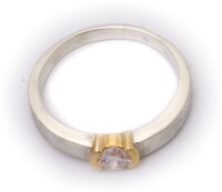 Damen Ring echt Silber 925 mit 1 Zirkonia teilvergold....