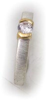 Damen Ring echt Silber 925 mit 1 Zirkonia teilvergold. Sterlingsilber