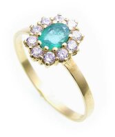 Damen Ring echt Smaragd 6 x 4 echt Gold 333 Zirkonia...