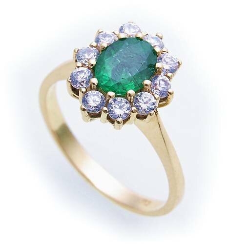 Damen Ring echt Smaragd 7 x 5 echt Gold 333 Zirkonia Gelbgold