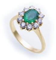 Damen Ring echt Smaragd 7 x 5 echt Gold 333 Zirkonia...