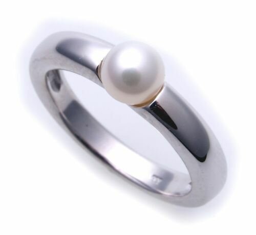 Damen Ring echt Weißgold 333 Perle 6,5 mm Glanz 8kt 333er- Gold