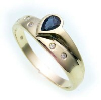 Damen Ring Safir Saphir echt Gold 585 14 karat Brillant 0,05ct Gelbgold Diamant