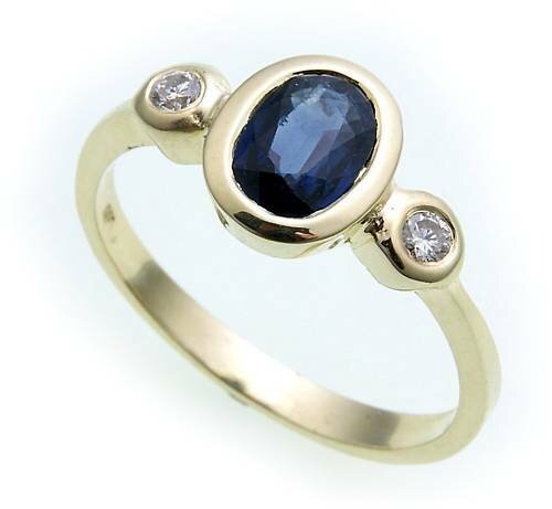 Damen Ring Safir Saphir echt Gold 585 14 karat Brillant 0,10ct Gelbgold Diamant