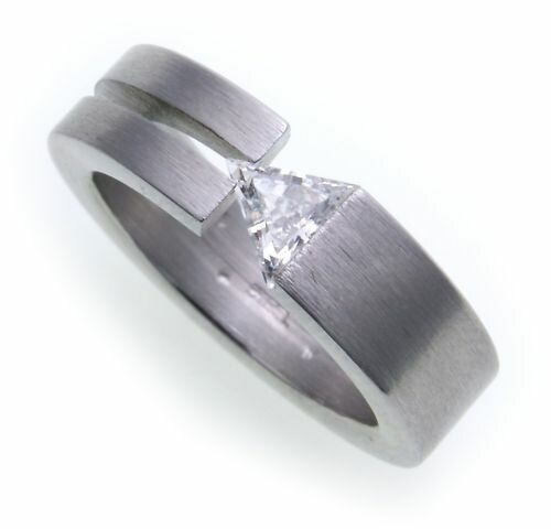 Damenring Ring Edelstahl mattiert m Zirkonia Spannring D1011 ZI