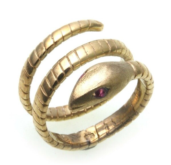 exkl. Schlangenring echt Gold 333 mit Rubin  Ring Schlange Gelbgold Unisex