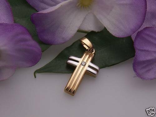 Anhänger Kreuz Gold 585 Zirkonia teilrhod. Qualität Gelbgold Unisex