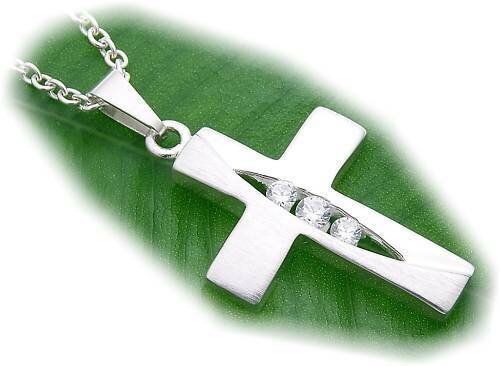 Anhänger Kreuz Zirkonia echt Silber 925 32 mm teilmatt  Sterlingsilber Qualität