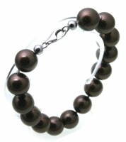 Armband Muschelkernperlen 12 mm bronze mit echt Silber...