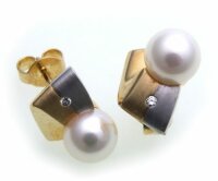 Damen Ohrringe Stecker Perlen 7 mm Brillant Gold 585...