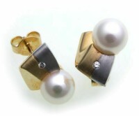 Damen Ohrringe Stecker Perlen 7 mm Brillant Gold 585 Gelbgold Diamant Ohrstecker