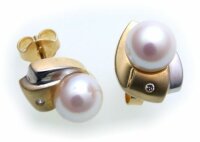 Damen Ohrringe Stecker Perlen 8mm Brillant Gold 585...