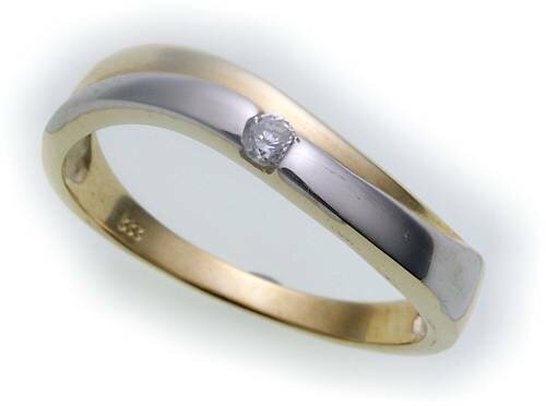Damen Ring Bicolor echt Gold 585 Zirkonia poliert Gelbgold Qualität
