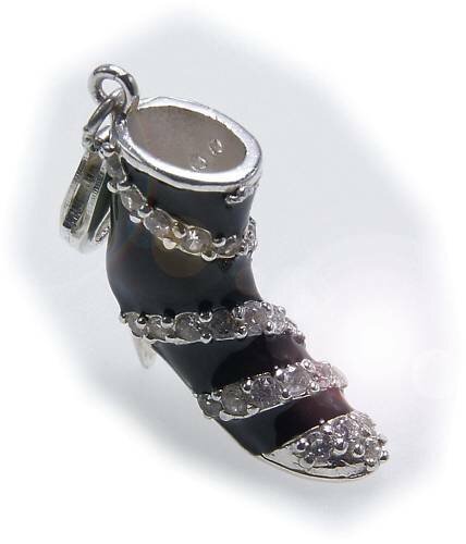 Charm Schuh High Heels schwarz Zirkonia Silber 925 Sterlingsilber Qualität