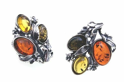 Damen Ohrringe echt Bernstein Ohrclip in echt Silber 925 Sterlingsilber Qualität
