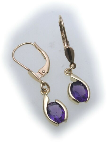Damen Ohrringe Hänger echt Amethyst echt Gold 585 14kt Gelbgold Ohrhänger
