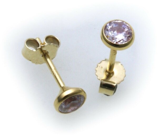 Damen Ohrringe Ohrstecker  Zirkonia echt Gold 585 3,5 mm Glanz Gelbgold