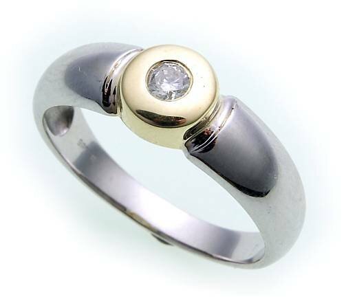 Damen Ring Brillant 0,10carat Bicolor echt Weißgold 585 Gold 585er- SI Diamant