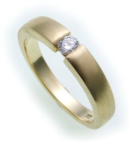 Damen Ring Brillant 0,15ct echt Gold 585 mattiert massiv Gelbgold SI Diamant