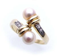 Damen Ring echt Gold 333 Perle Brillant 0,04ct rhod....