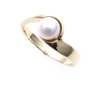 Damen Ring echt Gold 585 Perle 6,0 mm Glanz Gelbgold...