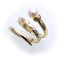 Damen Ring echt Gold 585 Perle 6,5 mm Brillant 0,05ct....