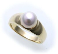 Damen Ring echt Gold 585 Perlen 8 mm 14 kt Gelbgold...