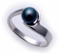 Damen Ring echt Weißgold 585 Perle grau 6,0 mm 14kt...