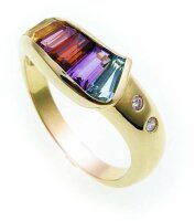 Damen Ring echte Edelsteine Brillant Gold 585 Regenbogen Gelbgold Edlestein