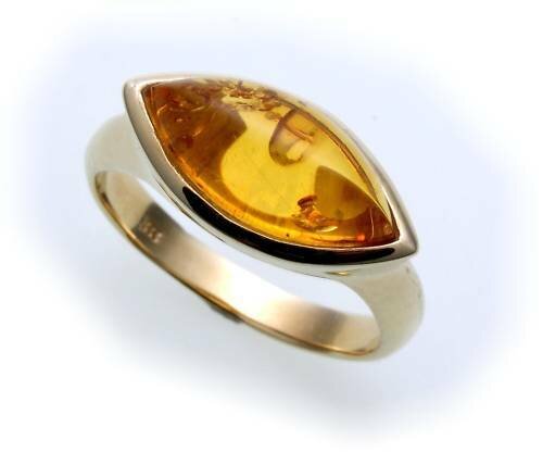 Damen Ring echter Bernstein aus de Ostsee echt Gold 585 Gelbgold 14k N8552 BE 5
