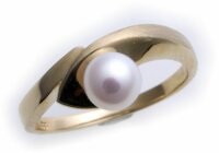 Damen Ring echt Gold 333 Perle 6,5 mm teilmatt Gelbgold...