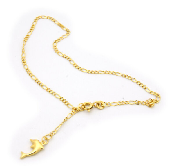 Fußkette in Gold 333 Delphin 2,0 mm Figarokette 25 cm Gelbgold Qualität Damen