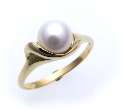Damen Ring echt Gold 333 Perle 7,5 mm Glanz günstig Gelbgold Zuchtperle Qualität