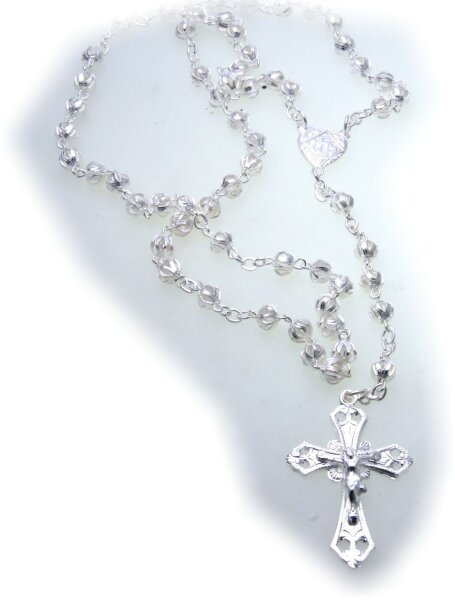 Halskette Rosenkranz Collier Kreuz mit Jesus echt Silber 800  Kugel 50 cm Unisex