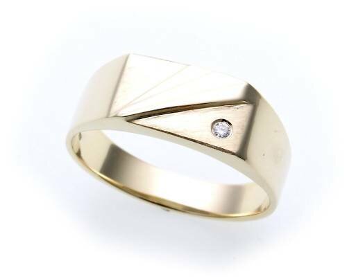 Herren Ring echt Gold 585 Brillant 0,03ct teilmattiert Gelbgold Qualität Diamant