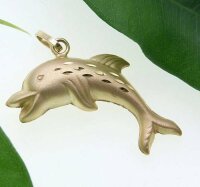Kinder Anhänger Delfin 3D mattiert Glanz 585 Gold Gelbgold Qualität Delphin Neu