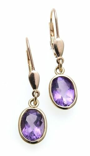 Ohrringe Hänger echt Gold 333 echt Amethyst Ohrhänger Gelbgold Damen Qualität